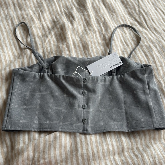 NWT Reformation “Cleo Two Piece” pants + crop top in Grey Check - Picture 10 of 10